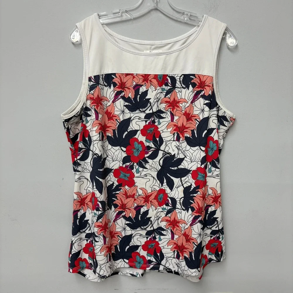 Columbia Womens XL Floral Heron Print Sleeveless Active Tank Top Back Vent Gorp